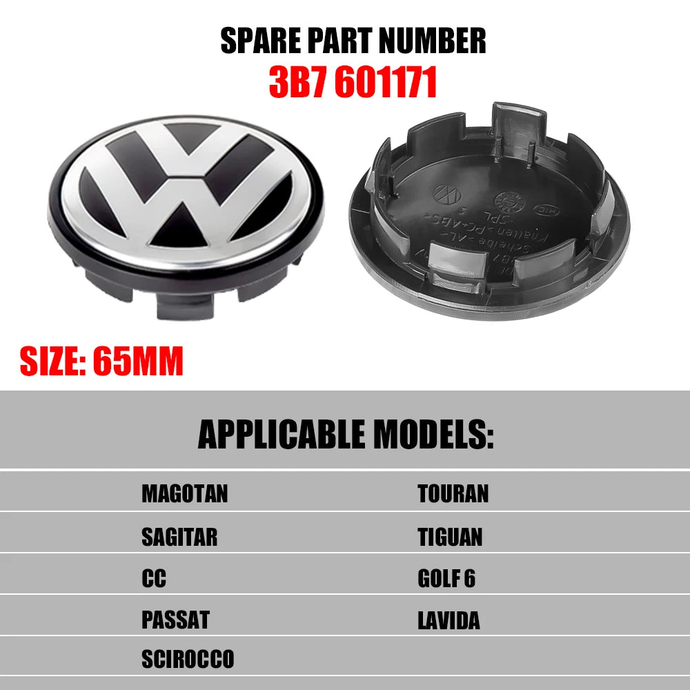 4Pcs 56/65/66mm Car Wheel Center Hub Caps Cover For Volkswagen VW R GTI Golf 5 6 7 Jetta Passat Tiguan Replacement Accessories