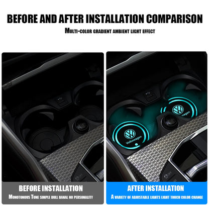 2pcs Led Car Cup Drink Holder Logo Light USB Charging Luminous Coaster For Volkswagen VW T5 Blue Motion Caddy Scirocco Golf 6 7