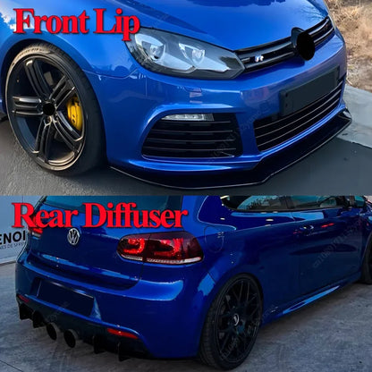 For VW Golf 6 MK6 R R20 2008-2013 Car Front Bumper Lip Spoiler Splitter Diffuser Deflector & Rear Bumper Diffuser Canard Tuning