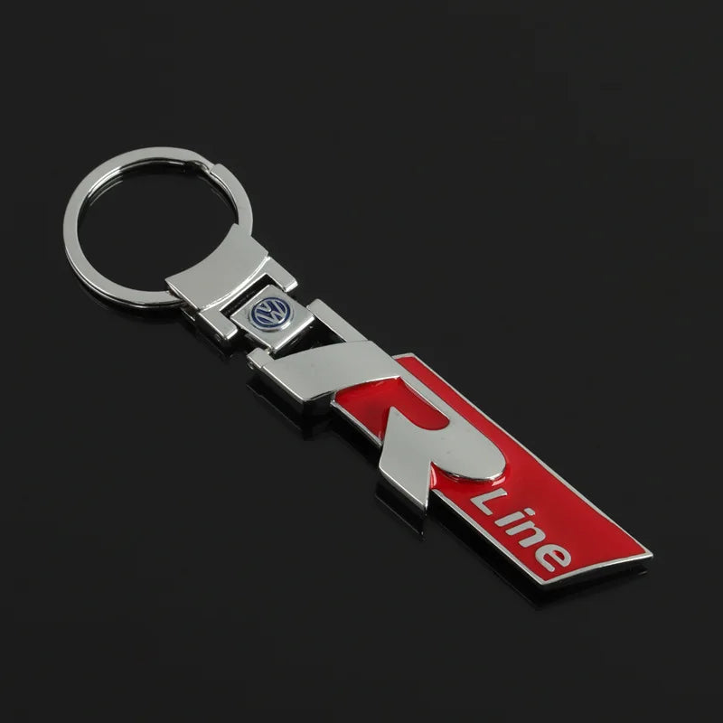 Metal Car Keychain Rline R line Logo Pendant Double sided Key Ring for Volkswagen VW Golf 7 MK7 Golf 6 MK6 Tiguan Polo CC Jetta