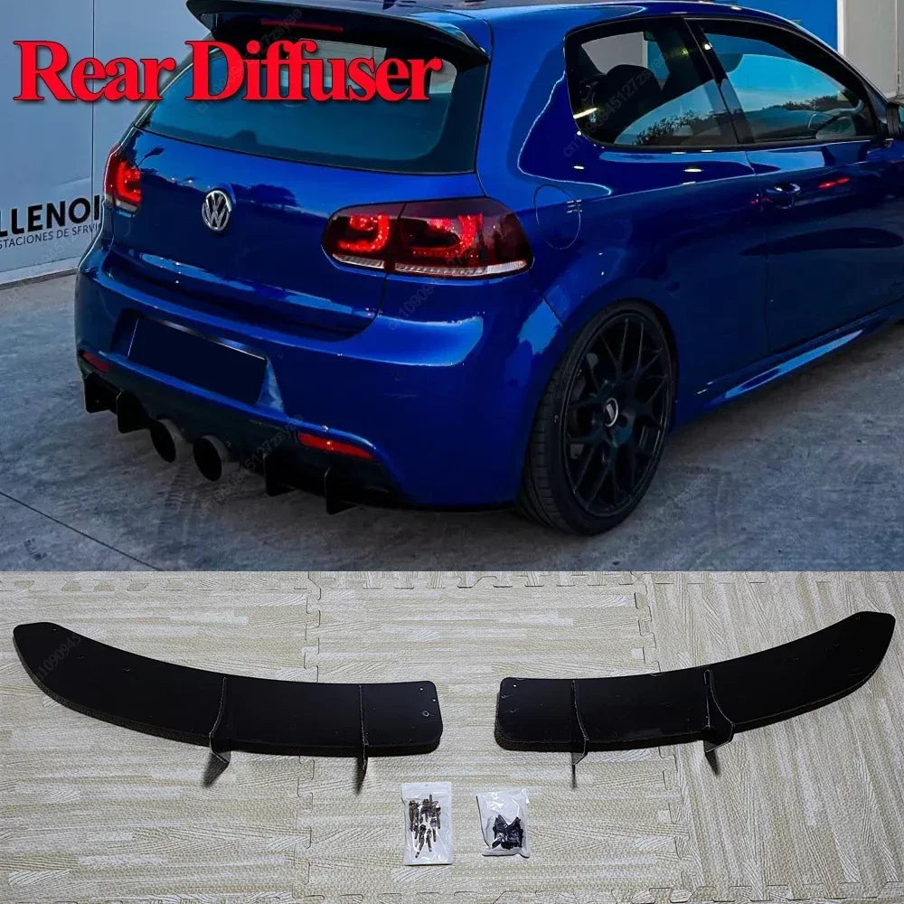 For VW Golf 6 MK6 R R20 2008-2013 Car Front Bumper Lip Spoiler Splitter Diffuser Deflector & Rear Bumper Diffuser Canard Tuning