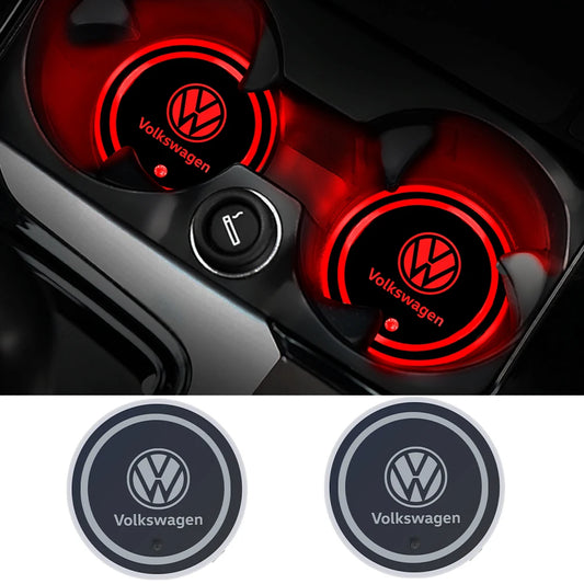 2pcs Led Car Cup Drink Holder Logo Light USB Charging Luminous Coaster For Volkswagen VW T5 Blue Motion Caddy Scirocco Golf 6 7