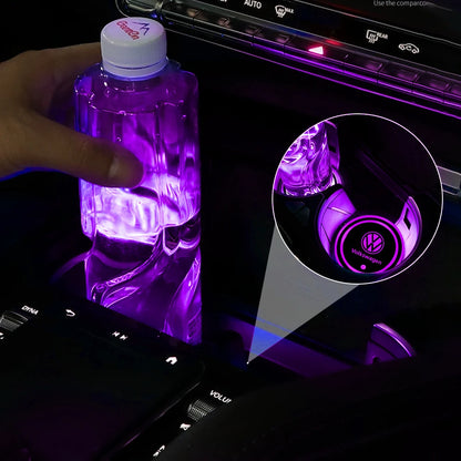 2pcs Led Car Cup Drink Holder Logo Light USB Charging Luminous Coaster For Volkswagen VW T5 Blue Motion Caddy Scirocco Golf 6 7