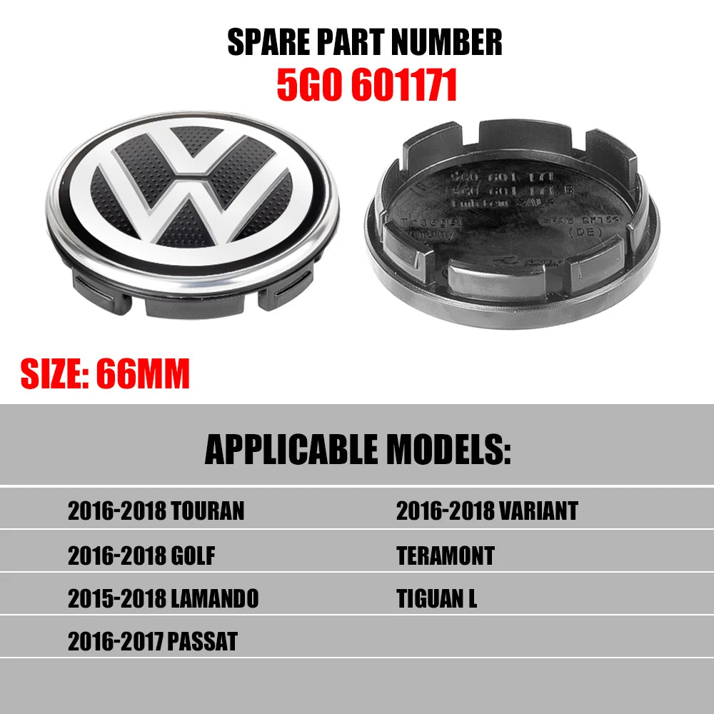 4Pcs 56/65/66mm Car Wheel Center Hub Caps Cover For Volkswagen VW R GTI Golf 5 6 7 Jetta Passat Tiguan Replacement Accessories