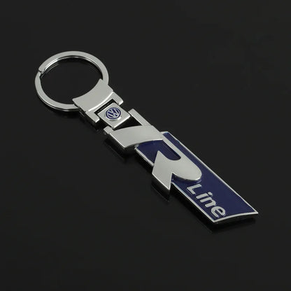 Metal Car Keychain Rline R line Logo Pendant Double sided Key Ring for Volkswagen VW Golf 7 MK7 Golf 6 MK6 Tiguan Polo CC Jetta