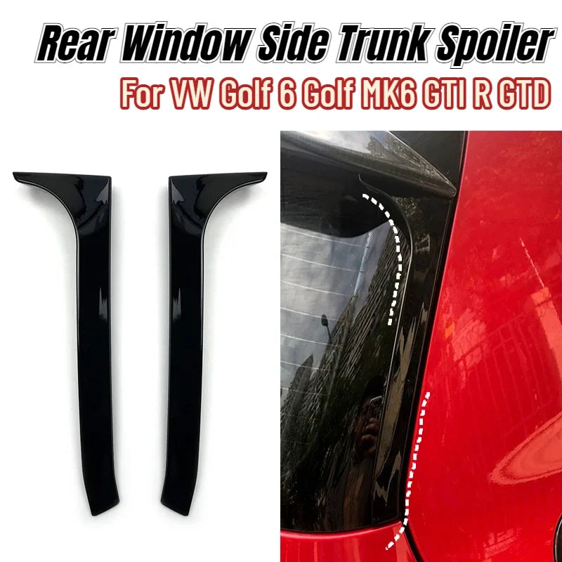 2008 To 2013 For VW Golf 6 MK6 GTI GTR GTD R R20 Rear Window Side Trunk Spoiler Canard Splitter By Glossy Black High Quality ABS